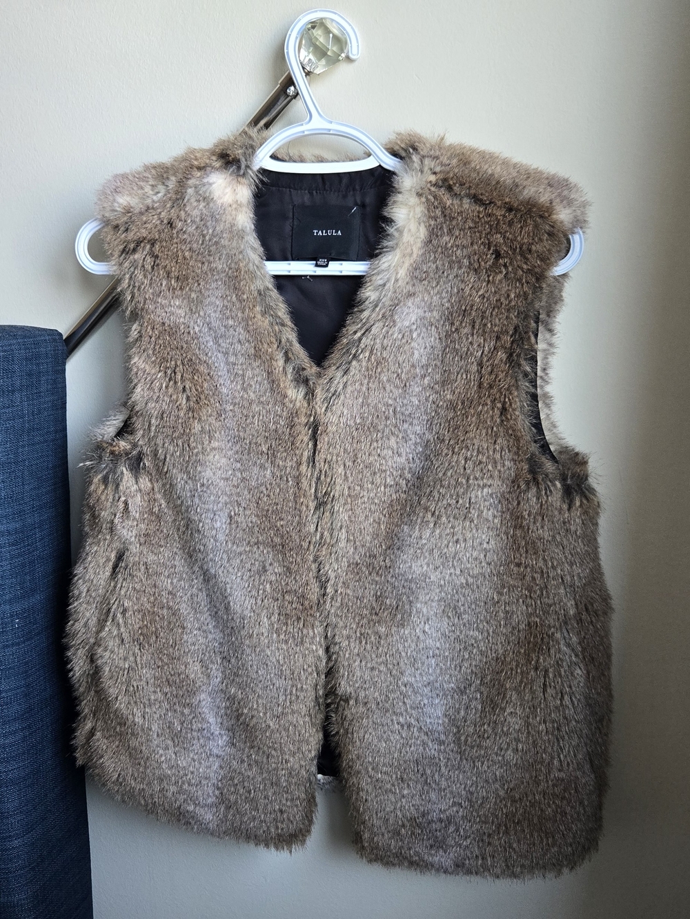 Talula Faux Fur Vest in Taupe Brown